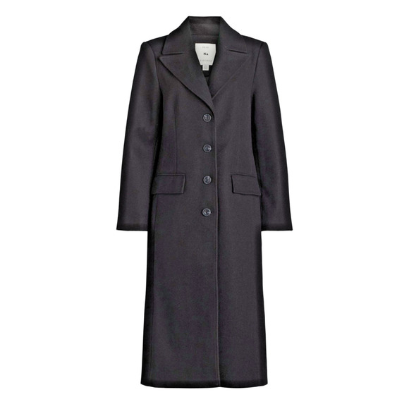NWT Free Assembly Women’s Black Faux Wool Blend Long Coat Size Medium (8-10) - Picture 1 of 8